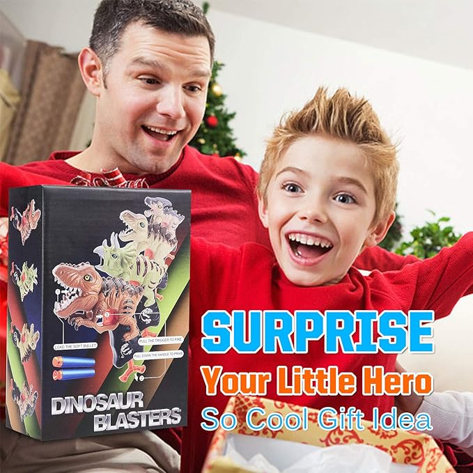 2 Pack Dinosaur Gun Toys for Toddlers Boys 3 4 5 6 7 Year Old Birthday Gifts Valentines Easter Christmas Stocking Stuffers, Small Dino Blaster Shooting Game with Soft Foam Darts Compatible with Nerf