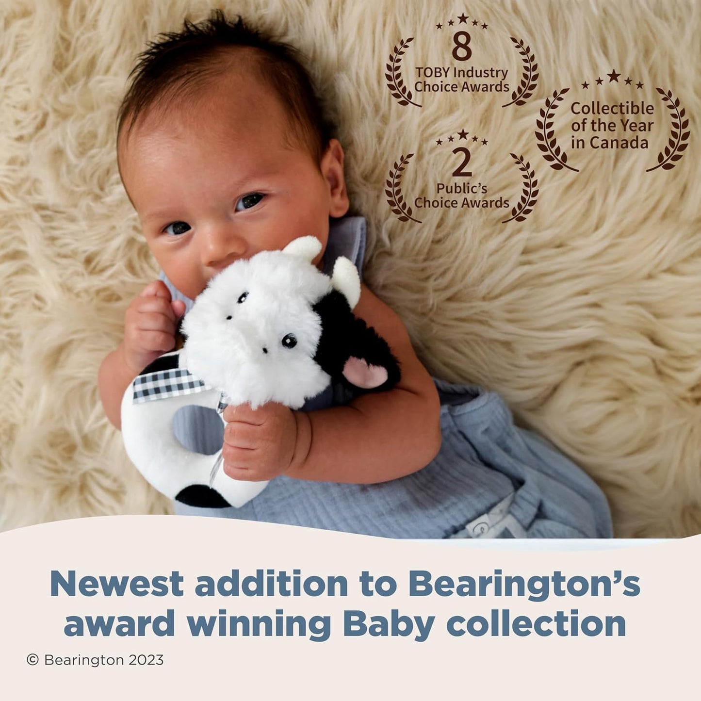 Bearington Collection Lil' Gilly 5.5 in Cow Baby Rattle - Baby - Plush Rattles Gift for Newborn