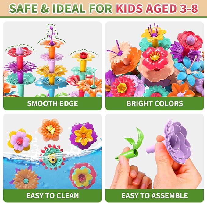 148PCS Flower Garden Building Toys for 3 4 5 6 Year Old Girls, Educational Activity Preschool Birthday Gifts for 3 4 5 Year Old Girls, Building Stem Toys for Kids Toddlers Ages 3-5