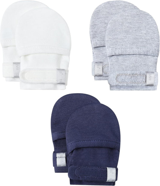 HAPIU Baby No Scratch Mittens Stay On, 100% Cotton Breathable, Adjustable Infant Gloves for Boys Girls, Newborn - 12 M