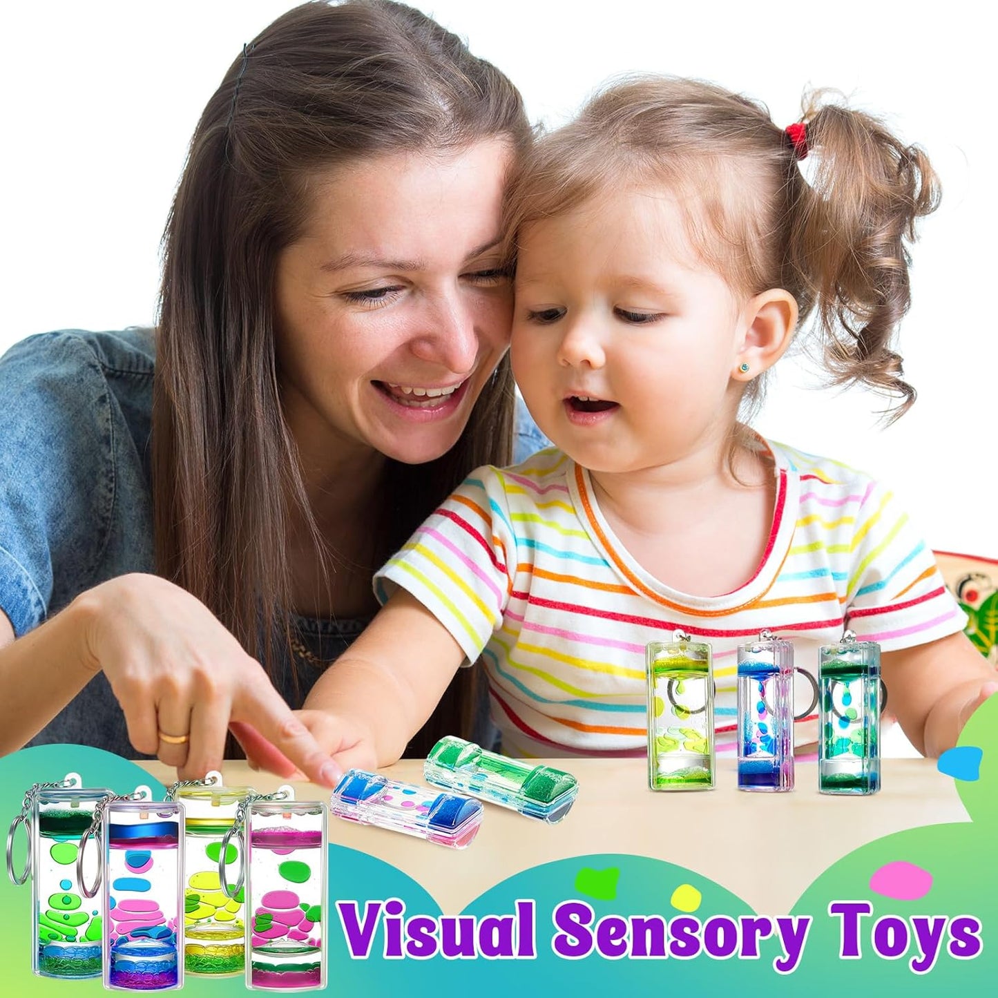 12 Pcs Liquid Motion Bubbler Keychains, Liquid Motion Bubbler Sensory Toys Liquid Keychain Fidget Keychain for Adults Stress Relief Gifts Calming Toys Party Favors Bag Pendant, 4 Styles