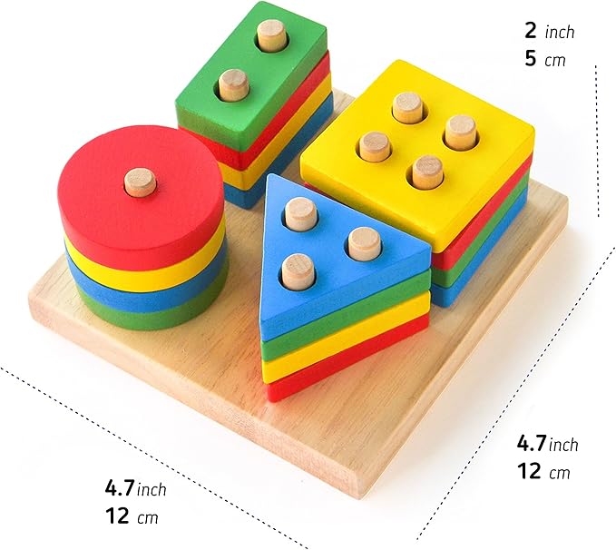 Boxiki kids Montessori Puzzles for 1 2 3 Year Old Boys, Girls & Toddlers - Wooden Shape Sorter & Stacking Toy, Enhances Brain Activity, Helps Color Recognition, & Activates Motor Skills.