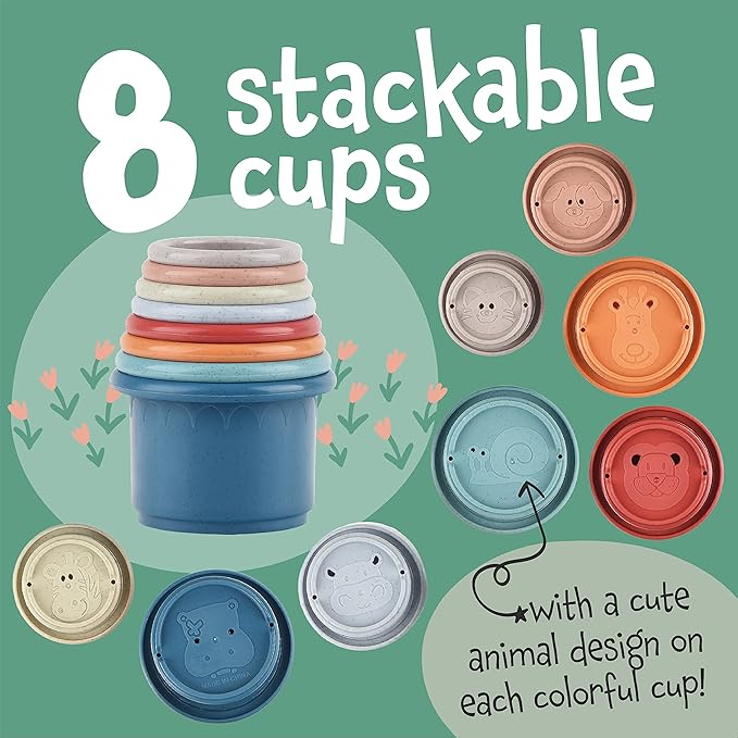 Evergreen Pet Supplies Rabbit Stacking Cups Toy Set - Nesting & Stackable Stacking Cups for Bunnies - Treat-Dispensing Rabbit Toys - Mental Enrichment Pet Bunny - 8-Pack, Multicolor, Wheat Straw