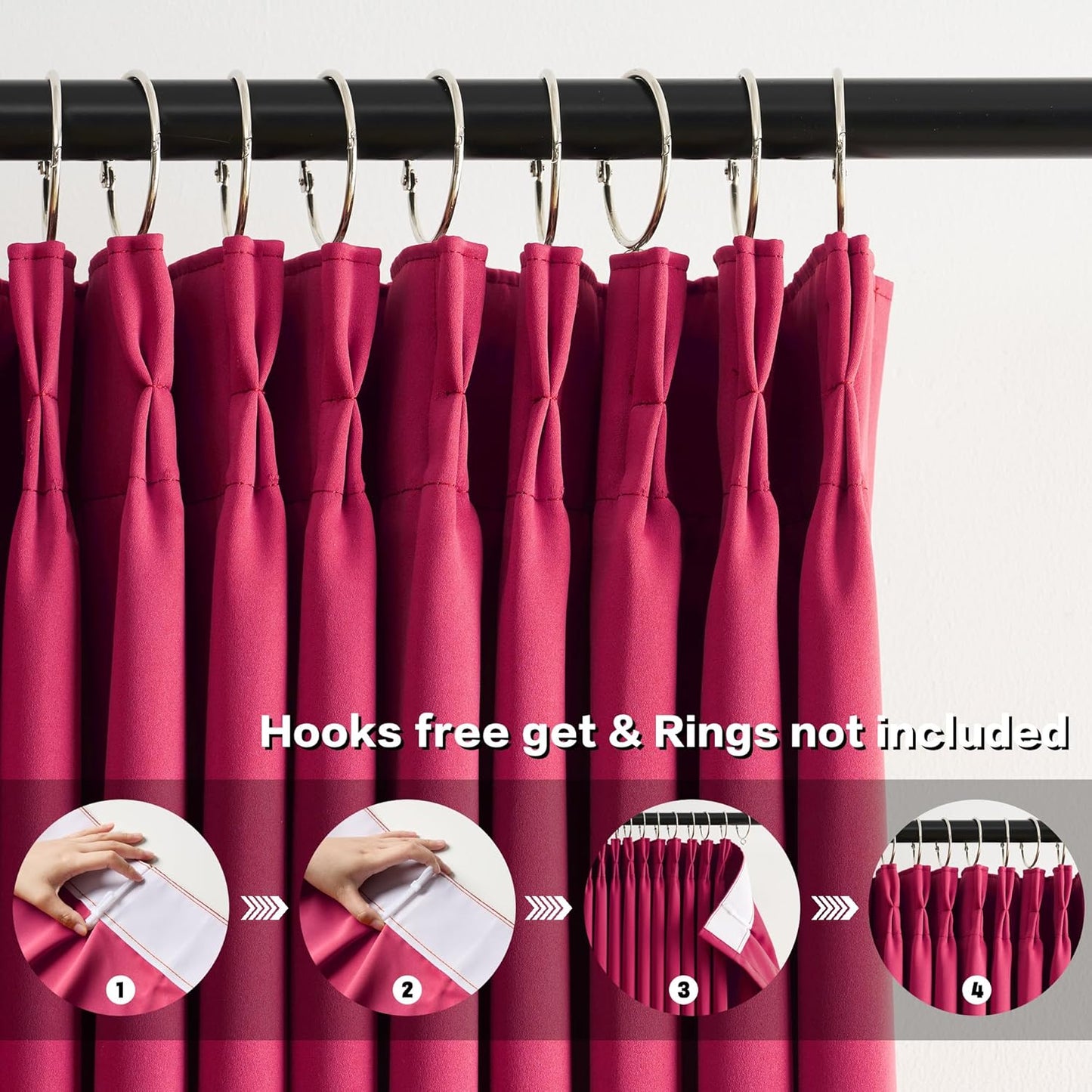 Hot Pink Drapes Room Darkening Curtains, Pinch Pleat with Hooks, Modern Design Light Reducing & Privacy Protection Blackout Window Drapery for Kid's Adult Room(Hot Pink, 2 Panels, W40 x L96)