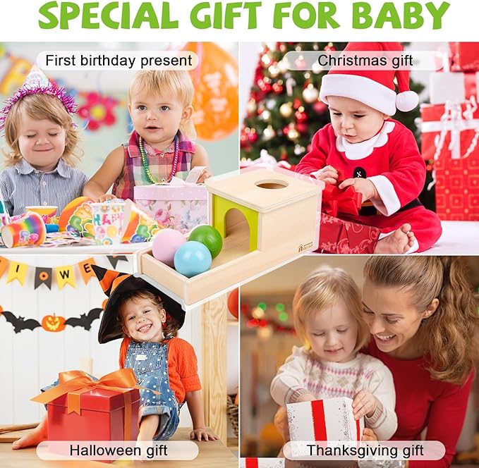 Adena Montessori Object Permanence Box with Tray Three Balls Montessori Toys for 6-12 Months Baby 1 Year Old Infant Toddler Typical