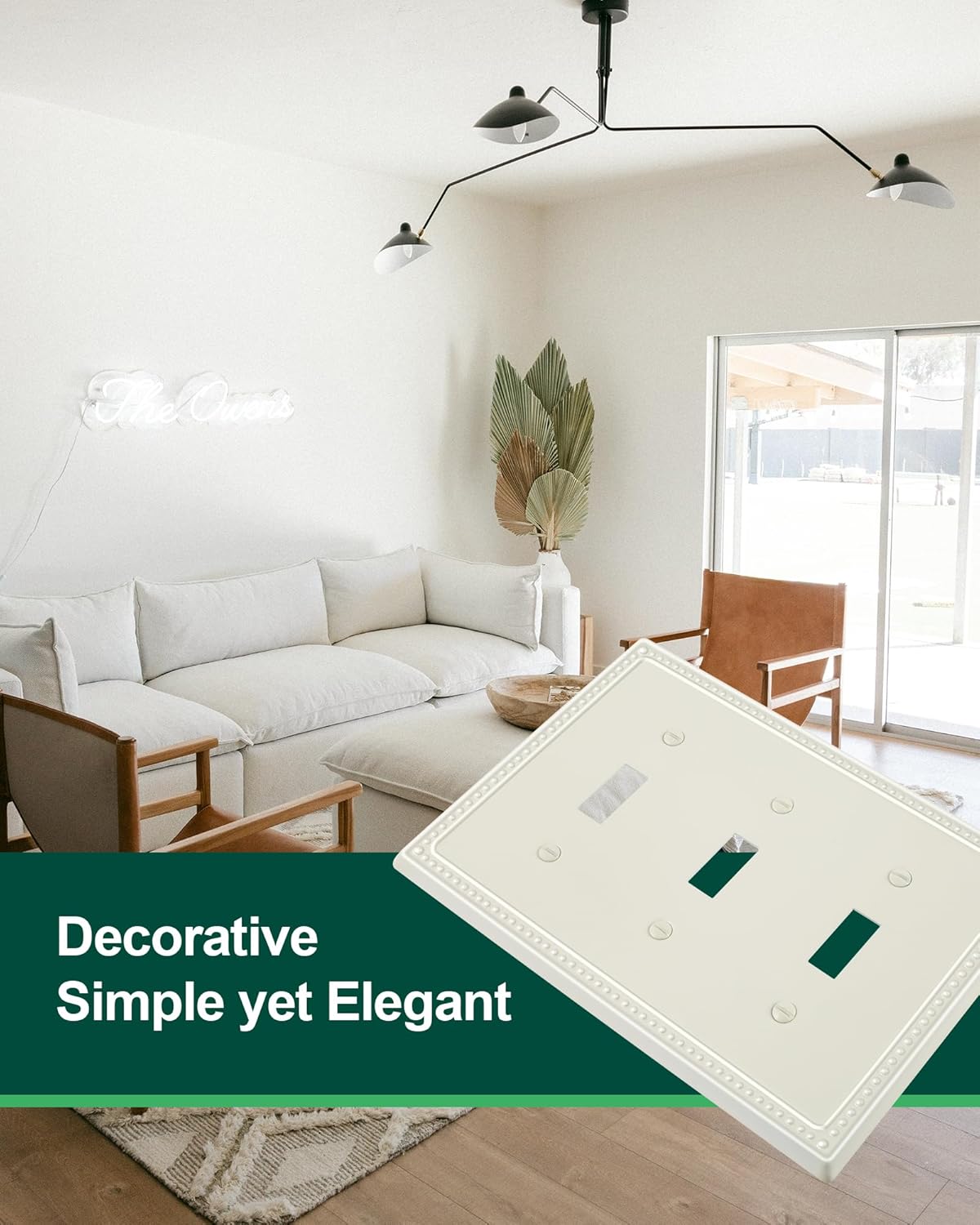 2-Pack Triple Toggle Light Switch Cover Plate, Pearls Decorative Switch Plate Covers, Light Almond 3 Gang Metal Wall Plate, Corrosion Resistant