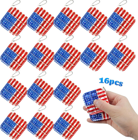 16Pcs Mini Pop Fidget Flag Keychain Toys, Party Favors for Kids Pop Flag Keychain Souvenirs Bulk Toys, Silicone Pop Keychain Stress Reliever Hand Toy Independence Day Gifts for Kids Adults