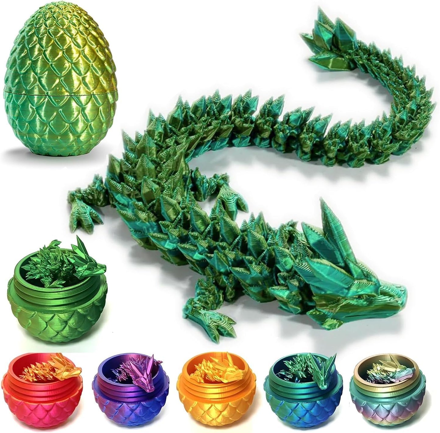 3D Printed Dragon Fidget Toys Dragon Egg 12inch Flexible Dragon Toy 3D Printed Dragon Egg with Articulated Dragon Inside Fidget Toys for Autism/ADHD Easter Toys Gifts (YellowGreen)