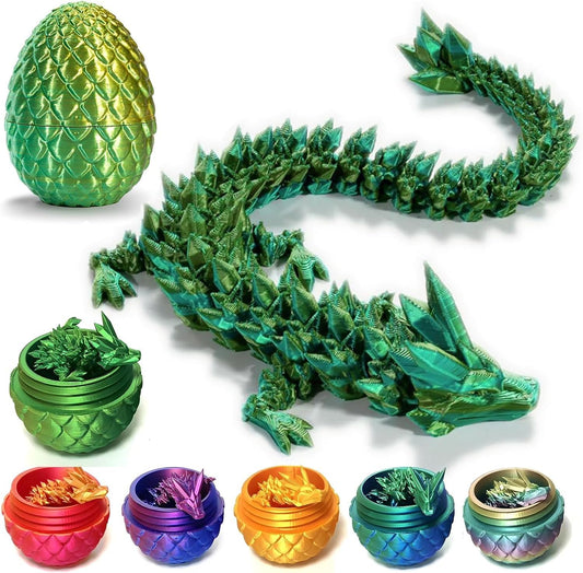 3D Printed Dragon Fidget Toys Dragon Egg 12inch Flexible Dragon Toy 3D Printed Dragon Egg with Articulated Dragon Inside Fidget Toys for Autism/ADHD Easter Toys Gifts (YellowGreen)