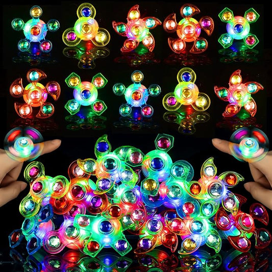 26 Pcs Glow Fidget Spinner Rings Bulk, LED Finger Lights Rotating Toy, Glow in The Dark Party Favor for Kids 4-12 Light Up Treasure Box Goodie Bag Basket Birthday Gifts for Boy Girl Christmas NewYear