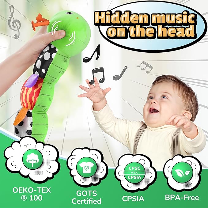 LIGHTDESIRE Baby Toys 6-12 Months Musical Caterpillar,Stuffed Animals Infant Toys 0-6 Months Sensory Toy with Ruler Design,Crinkle&Ring Bell,Baby Teething Toys for Tummy Time Boy Girl Gifts (Green)