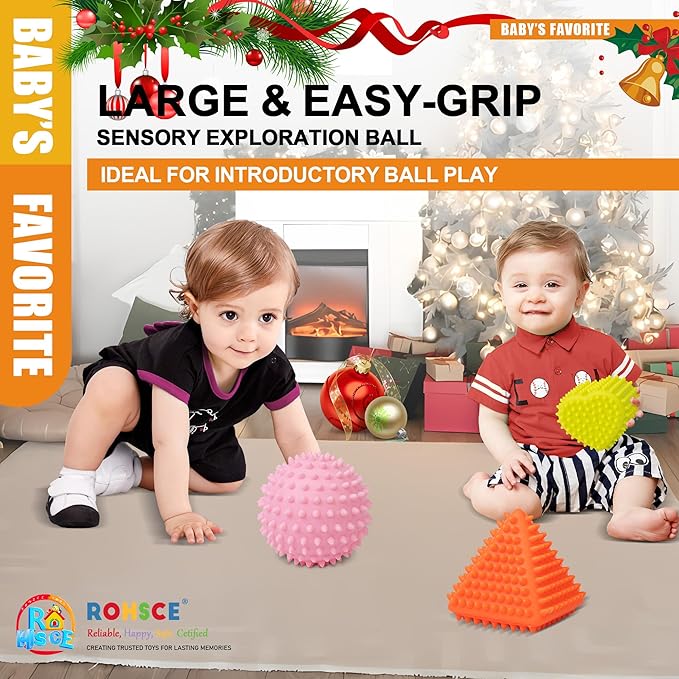 Baby Sensory Balls, Montessori Toys Soft Baby Balls 6 to 12 Months Textured Geometric Shapes for Babies' Sensory Development, Multicolor Bath Gifts Spiky Squeeze Ball for Infant Kids