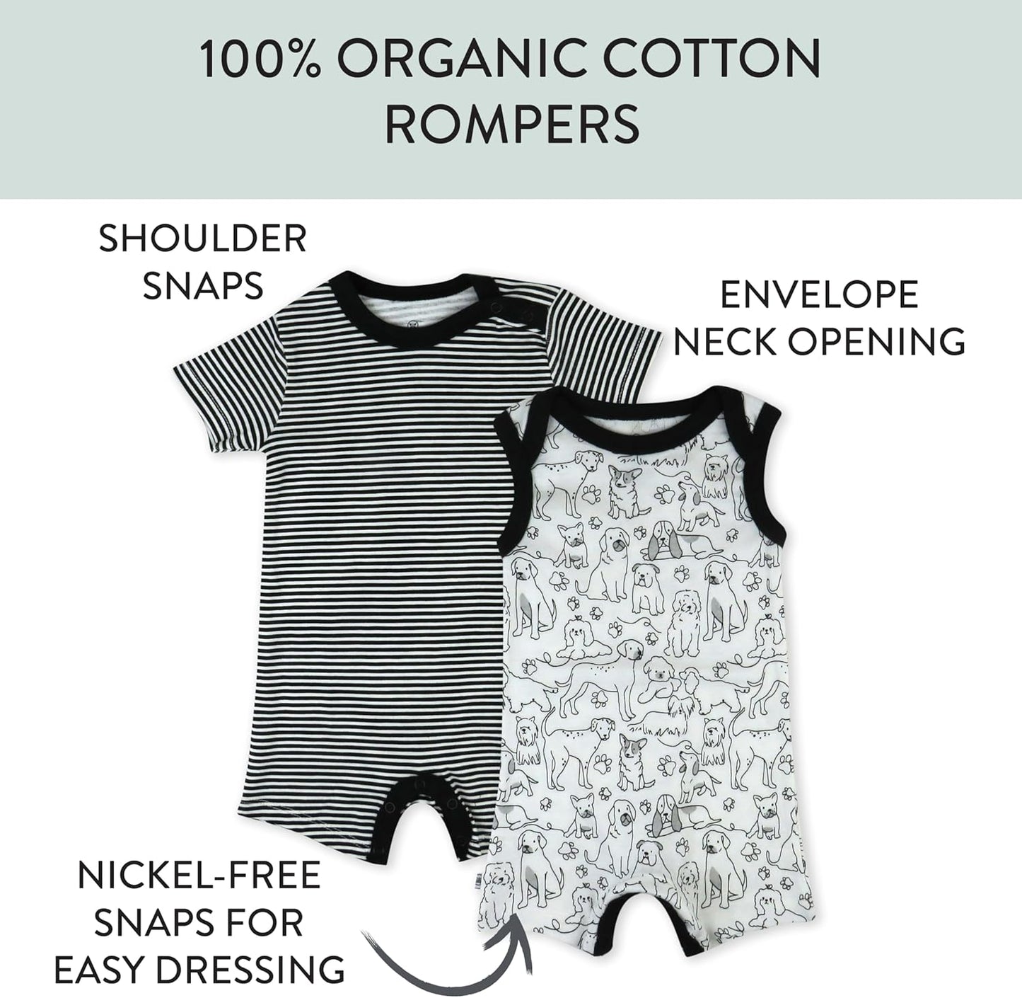 HonestBaby Short Sleeve and Tank Romper 100% Organic Cotton for Infant Baby and Toddler Boys