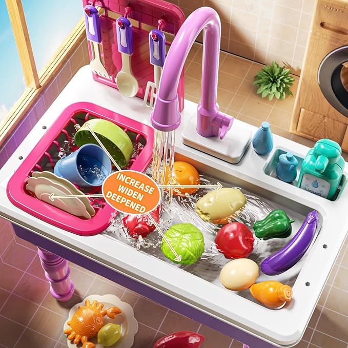 Play Sink with Running Water, Play Kitchen Toys Sink for Kids 3 4 5 6 7 Years Old, Electrical Dishwasher, Kitchen Accessories Set, Dishes Games, Gifts for Toddlers 3-5
