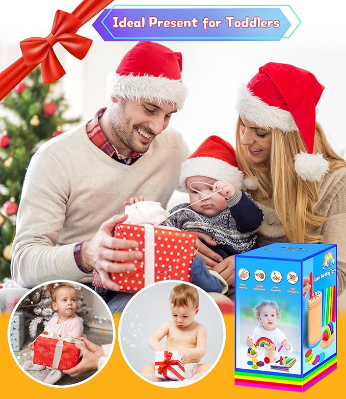 Montessori Toys for Toddlers,Wooden Learning Color Shape Sorting Toy for Baby,2-in-1 Wood Stick Coin Educational Fine Motor Developmental Sensory Matching Games, Girl for Boy Child Gifts