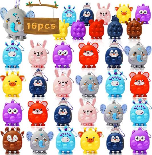 16 Pcs Party Favors for Kids, 3D Animal Pop Fidget Toys Bulk, Sensory Bath Suction Toys for Toddlers, Carnival Treasure Classroom Prizes Box Toys, Fidget Stocking Stuffers Birthday Party Gifts