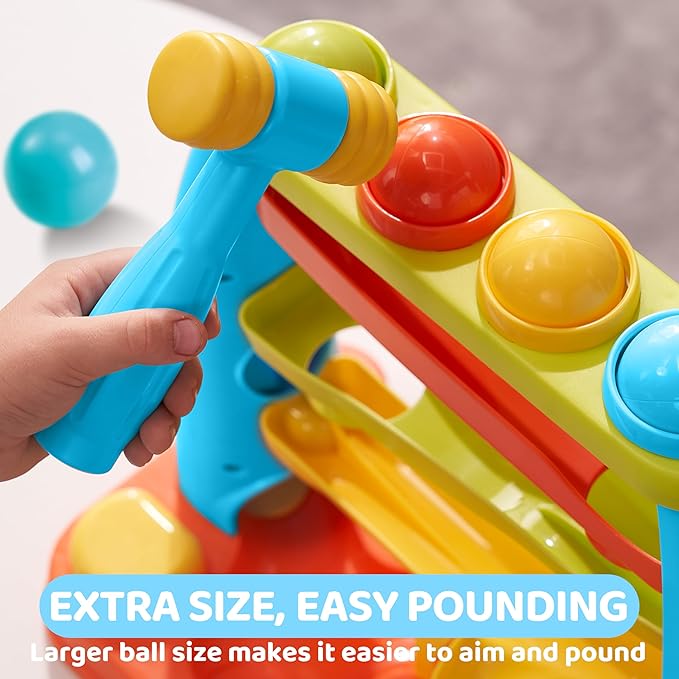 lalalark Ball Drop Toy for Toddlers, Track Stacking Learning Pound a Ball with Hammer, Early Developmental Montessori Toy, Birthday Gift for Boys & Girls Age 18M+, Gifts for 2 3 Year Old Baby Kids