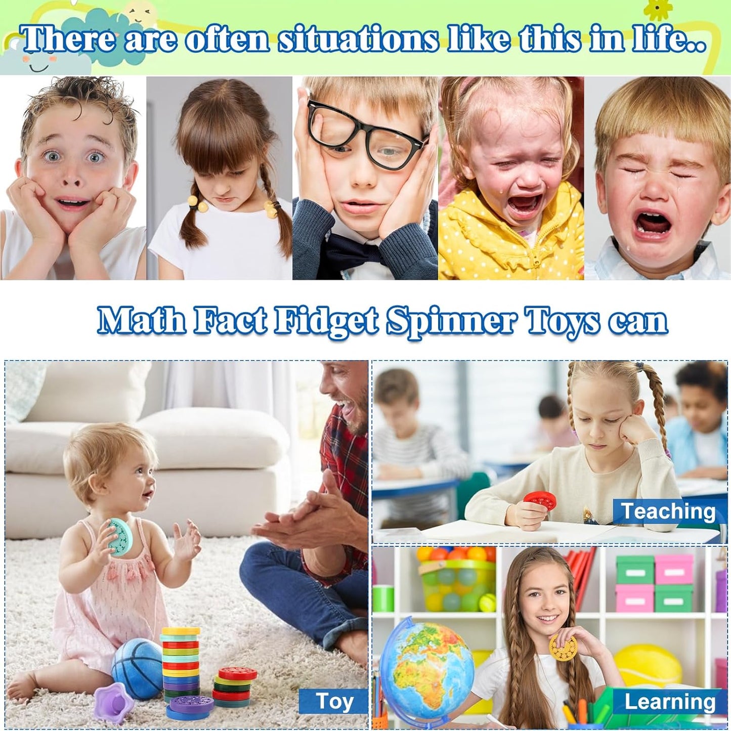 18Pcs Math Fidget Spinners Toys Set, Educational Math Fact Fidget Toy for Kids, Number Game Fidget Toy for Learning Addition Multiplication & Division, Great Gift for Adults Kids Relieves Anxiety