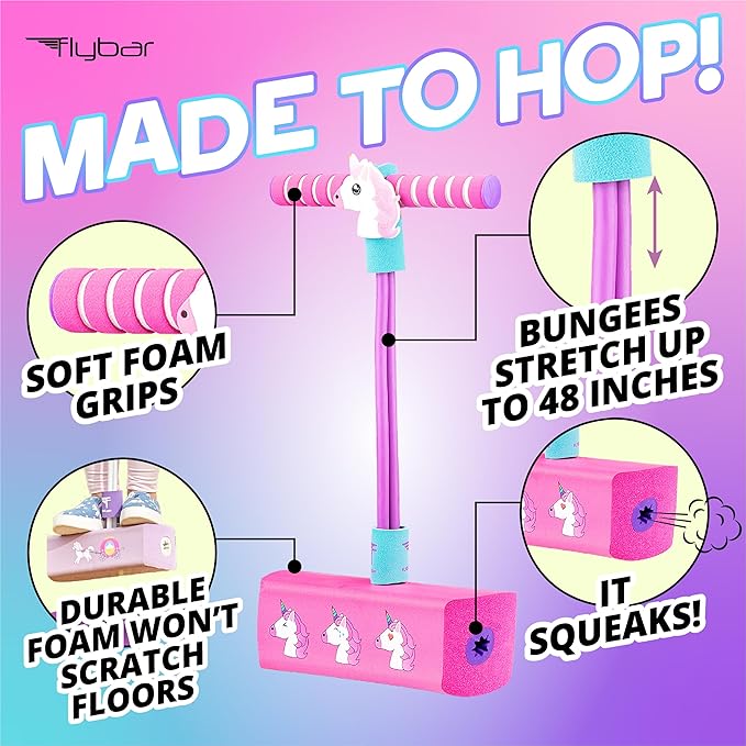 Flybar My First Foam Pogo Jumper for Kids Fun and Safe Pogo Stick for Toddlers, Durable Foam and Bungee Jumper for Ages 3 and up, Supports up to 250lbs