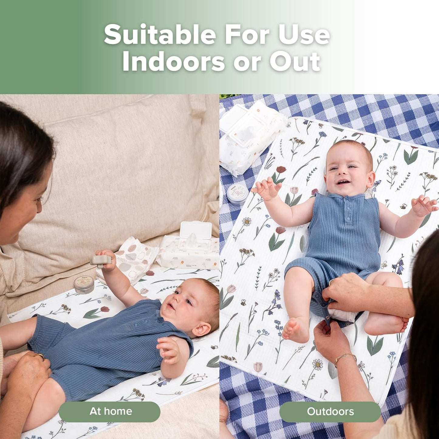 haakaa Waterproof Changing Pad Liners, 100% Cotton, Soft & Breathable (1pc, 19.5" x 27.5" Honey Blossom)