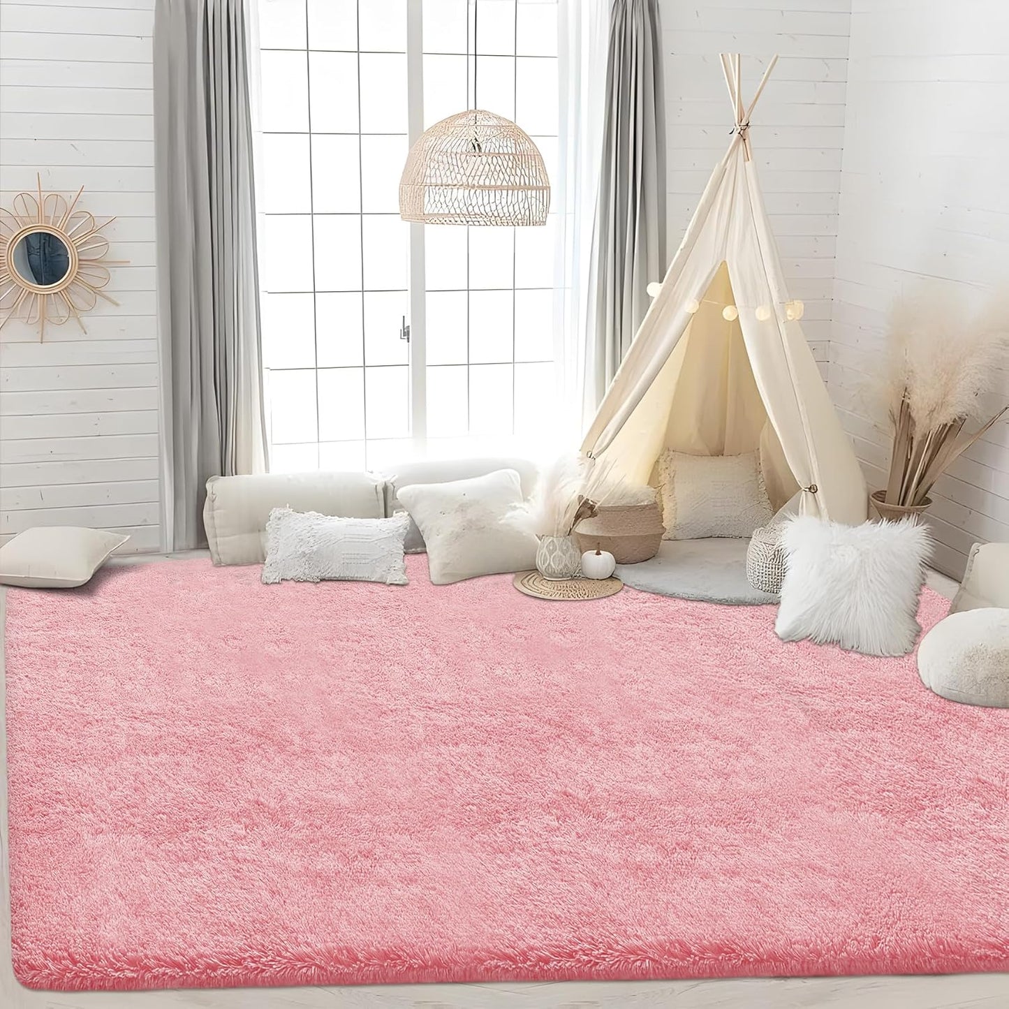 4x6 Area Rug for Living Room: Fluffy Shag Soft Washable Rugs Fuzzy Plush Indoor Carpet for Bedroom Nursery Playroom Dorm Kids Girls Boys Room (Pink, 4'x6')