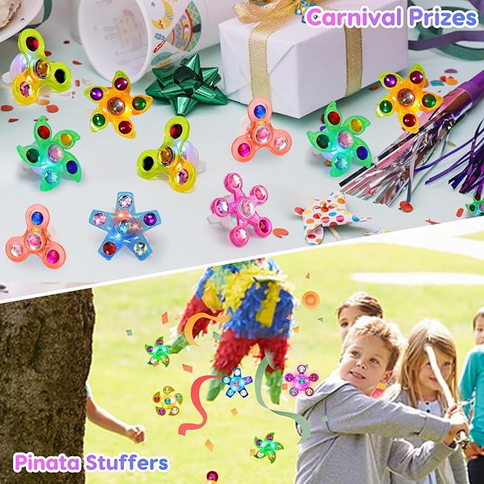 24PCS LED Light Up Fidget Spinner Rings Glow Party Favors Bulk for Kids 4-8 8-12 Christmas Goodie Treat Bags Stuffers Pinata Fillers Carnival Prizes Classroom Treasure Box Toys Birthday Return Gifts