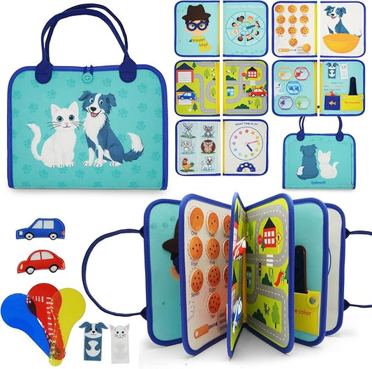 Montessori Busy Board Book for Toddlers 2-5 - Sensory Travel Toy for Airplane & Car Activities - Educational Quiet Book with Emotions, Numbers & Colors - Speech Therapy & Autism Learning Gift