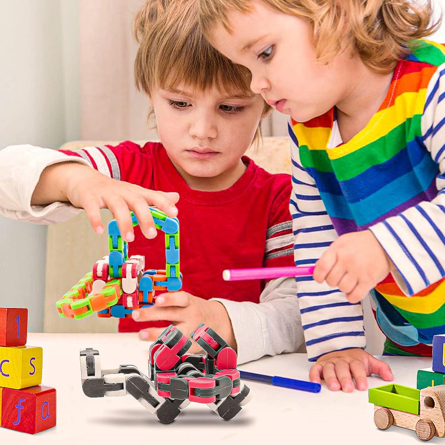 18 Pack Wacky Tracks Snap and Click Fidget Toys Finger Sensory Toys, 24 Links Snake Puzzles for Stress Relief, Party Bag Fillers, Party Supplies