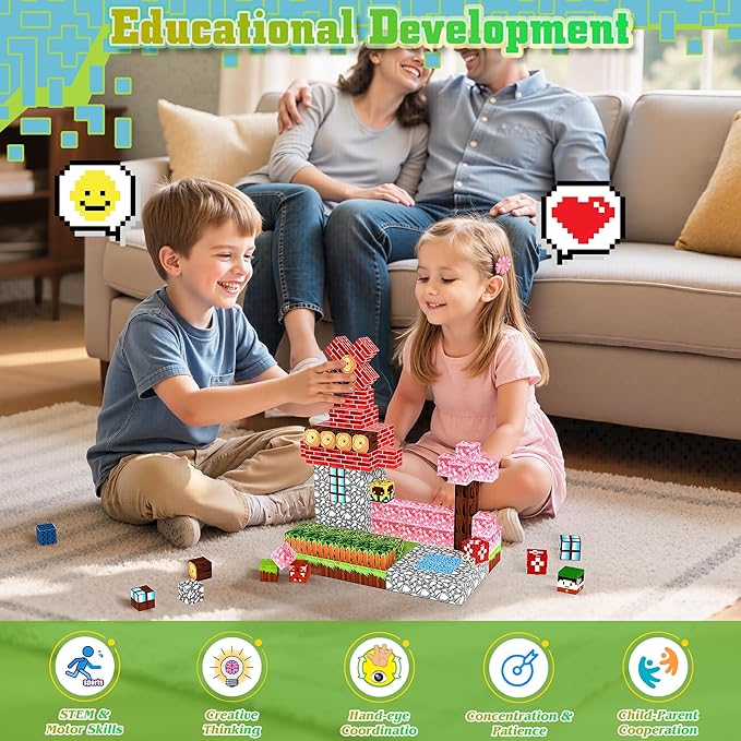 150PCS Magnetic Blocks-Magnetic Building Blocks Magnet Toys Set Stacking Forest World with Magnet Construction Toys STEM Sensory Gift for Kids Toddlers Boys & Girls Birthday Gifts Ages 3+