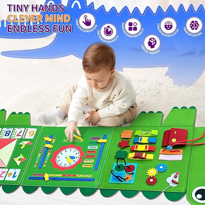 Crocodile Foldable Activities Montessori Busy Board Toddler Busy Board Montessoris Toys for 3+ Years Old Wall Panel
