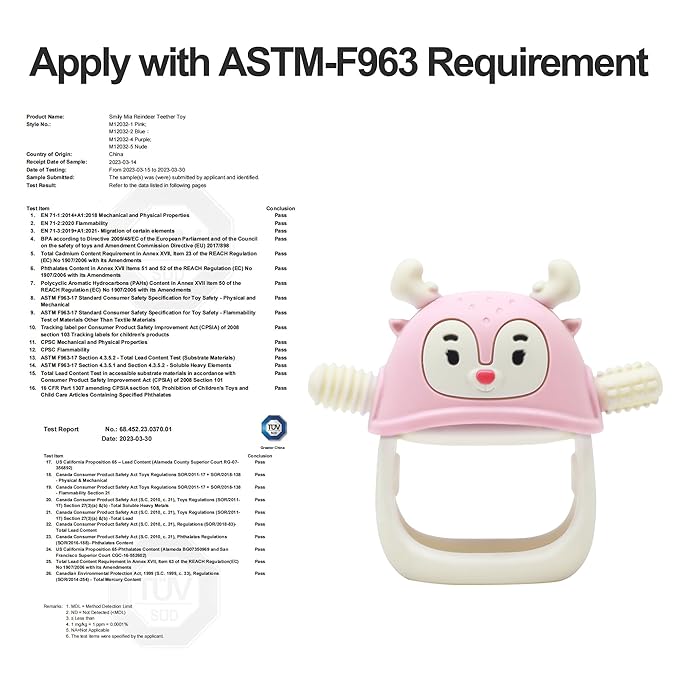 Smily Mia Baby Teething Toy |Penguin Teether for 0-6Months |Reindeer Baby Chew Toys for 3m+, Soft Silicone Hand Teether |Teething Mitten for Teeth Pain Relief, Newborn Essentials Gift Box, Light Pink