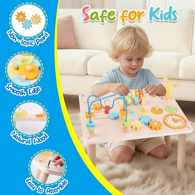 ATOYUS Activity Table for 1 2 Year Old, Wooden Montessori Toys Activity Center for Toddlers 1-3 Boys Girls, 8 in 1 Kids Sensory Game Play Table, 1st 2nd Christmas Birthday Gifts for 12 Months+ Baby