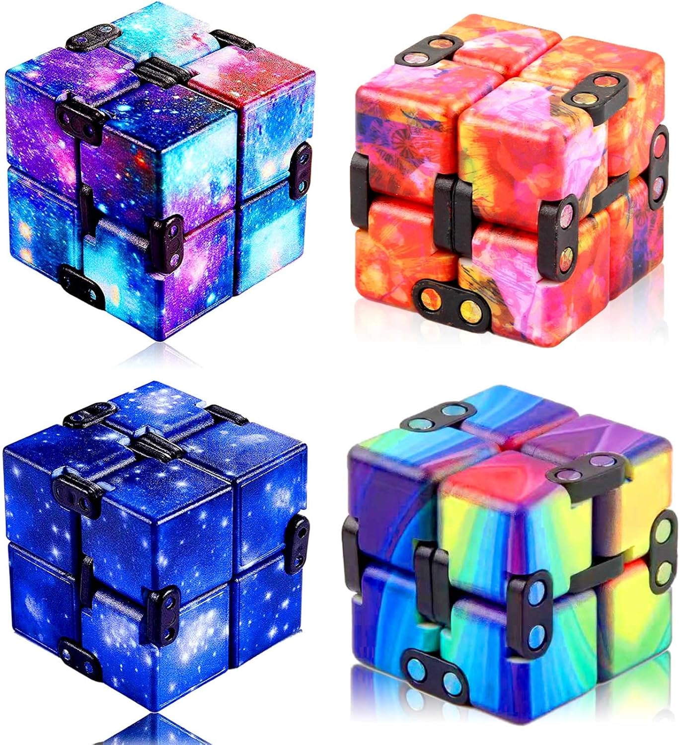 4 Pack Infinity Cube Fidget Toy, Fidgeting Game for Adults, Cool Mini Gadget Best for Stress and Anxiety Relief and Kill Time for ADD/ADHD/OCD A