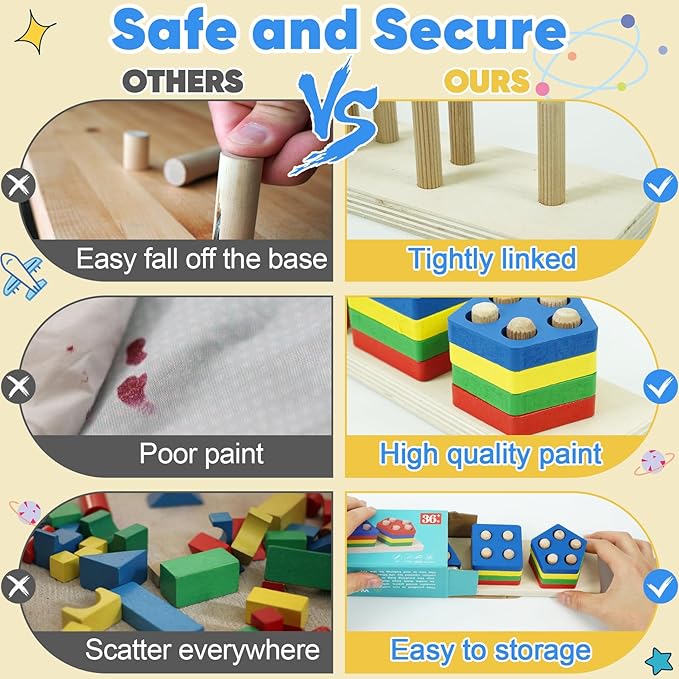 Shape Puzzles Wooden Color Sorting Toys for Toddlers 3 4 5 Year Old Matching Shape Sorters Toy Wooden Blocks Learning Educational Toys for Boys Girls Classroom Birthday Easter Gifts