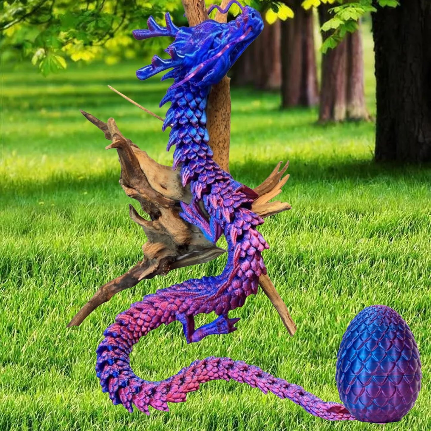 3D Printed Dragon Eggs with Dragon Inside Fidget Toys Full Articulated Dragon Crystal Dragon with Dragon Egg, Home Office Decor Executive Desk Toys Posable Flexible Crystal Dragon Toys (Laser-Purple)