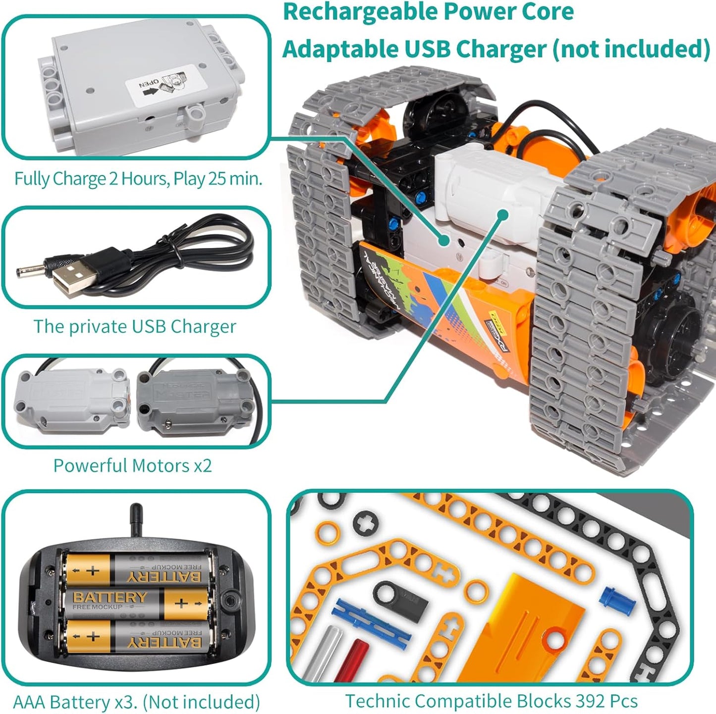 5 in 1 STEM Remote Control Building Kit, 392Pcs Blocks Erector Projects Set Toys for Kids Age 8-12, Build a Tank/Robot/AVT DIY Science Educate 6 7 9 10 11 Years Old for Boys & Girls Gift Ideas