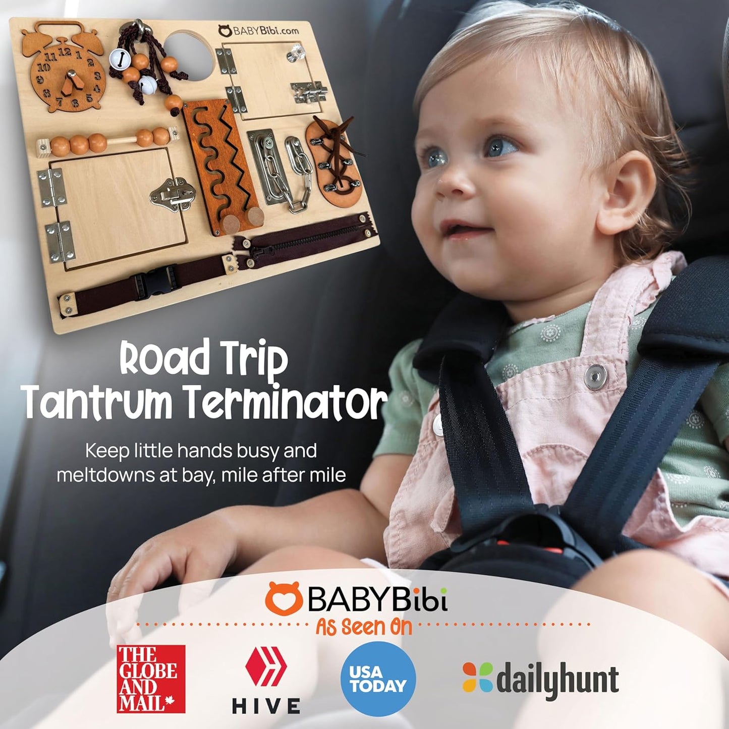 10-in-1 Montessori Busy Board for Toddlers - Safe, Durable Sensory Activity Board with Locks, Shoelaces & More - Perfect Educational Toy Built for Growth & Travel - Recommended for Ages 3 Years & Up