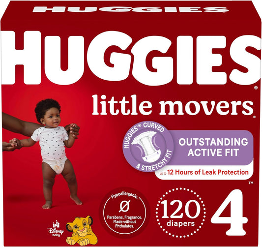 Huggies Size 4 Diapers, Little Movers Baby Diapers, Size 4 (22-37 lbs), 120 Count, Packaging May Vary
