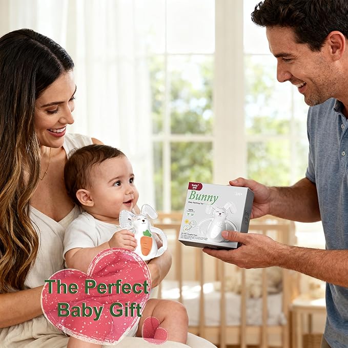 Smily Mia Baby Teether Toys | Sunny Bunny Teething Toys for Babies | Chew Toys for Baby Teether 0-6 Months | Teething Toy 6-12 Months | Food Grade Silicone Teether Baby Toys | BPA Free (White)