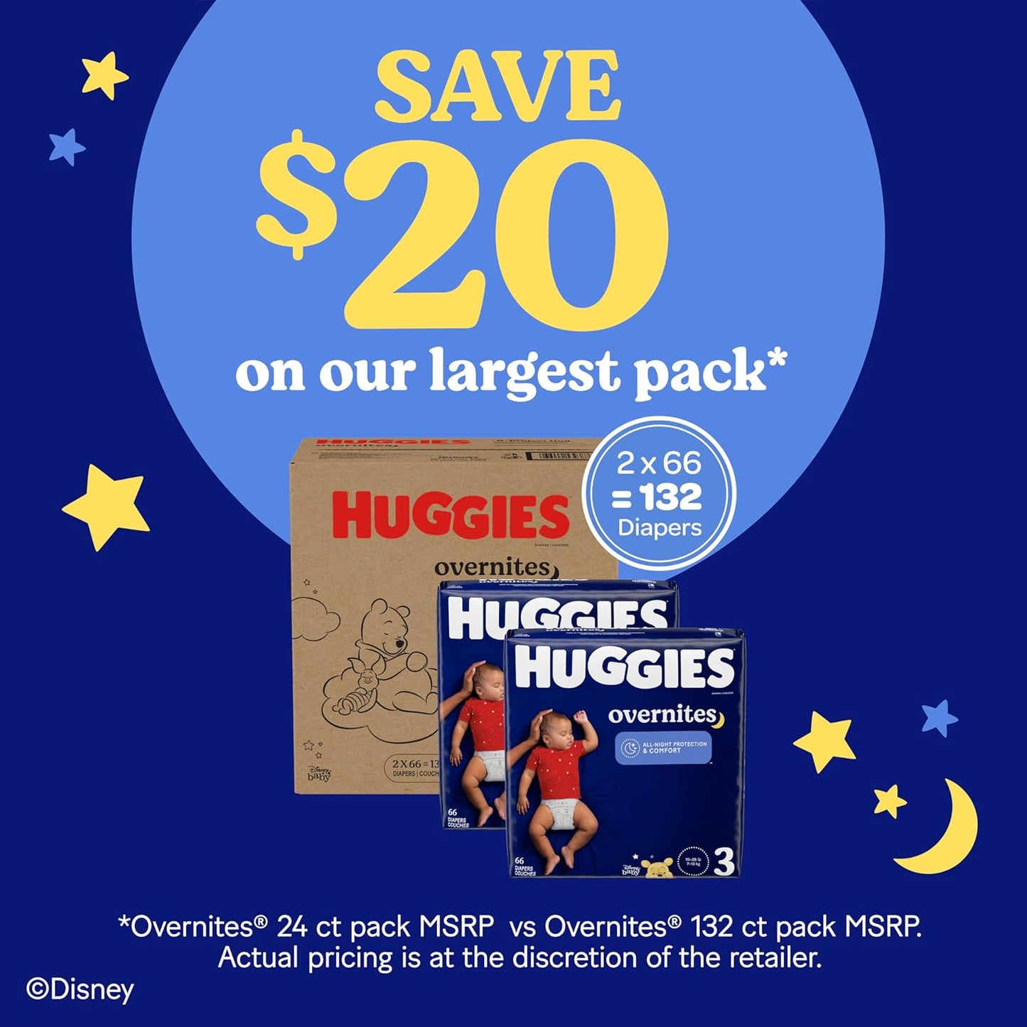 Huggies Overnites Size 3 Overnight Diapers (16-28 lbs), 66 Ct, Packaging May Vary