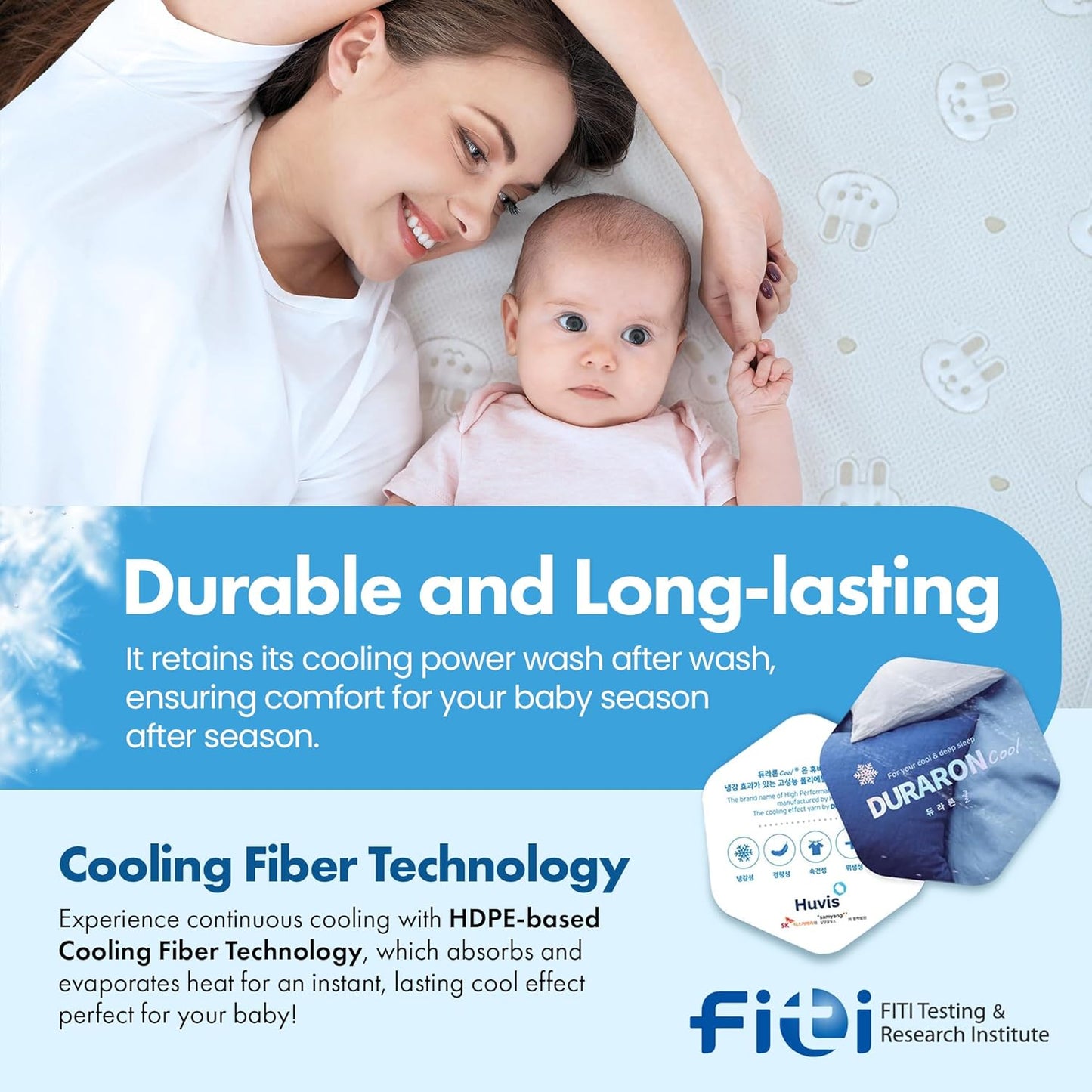 GML Bunny Cooling Crib Mattress Pad – Waterproof, Breathable Baby Mattress Protector for Toddler Bed – Hypoallergenic, Soft & Durable for Sensitive Skin – Made in Korea, Q-Max 0.4 Medium Size, 39.4X59