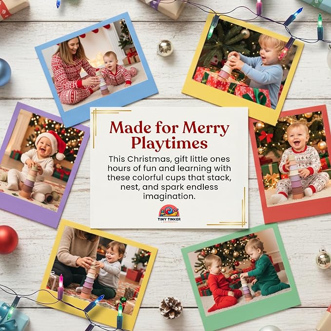 Stacking Cups Baby Toy Educational Cup Stacking Set 8-Pc Stackable Cups with Number Rainbow Nesting Cups for Babies 6-12 Months Stacking Cups for Toddlers 1-3 Perfect for Indoor/Outdoor