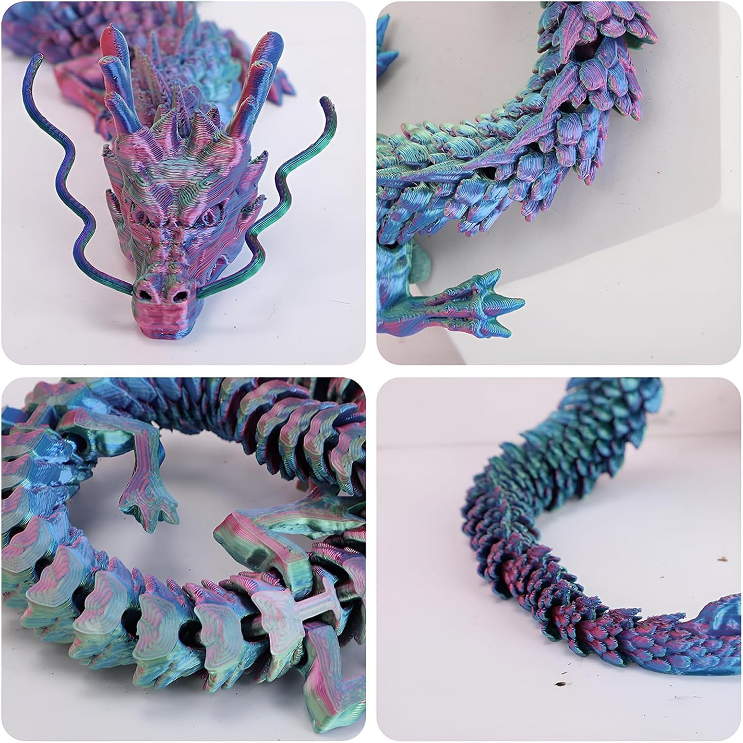 3D Printed Dragon Fidget Toy, 18in Surprise Mystery Dragon, Crystal Dragon Fidget Toy, Articulated Pye Dragon Fish/Display Cabinet/Home/Office Desktop Decor (Laser Neon)