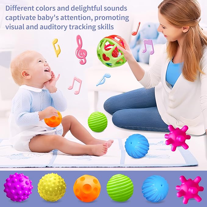 Montessori Toys - Sensory Balls for Toddlers, Multiple Textures Colorful Toddler Sensory Toys for Babies 1-3 Hand Catching Baby Balls, Baby Rattle 3-6 Months Old Baby Toys for 6-12 Months