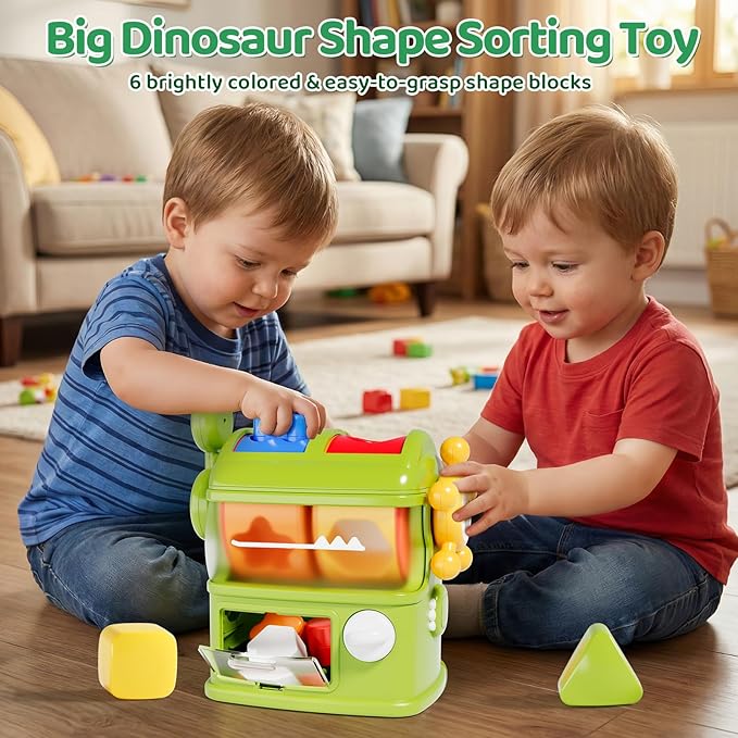 Montessori Shape Sorter Learning Toys for 1 Years Old, Baby Toys 12-18 Months with 6 Sensory Shape Blocks, Developmental Infant Birthday Gifts for Toddler Age 1 2 3