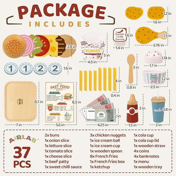 Wooden Play Food for Toddlers Pretend Play Sets 3-5 Year Old Food Toy Kitchen Accessories Birthday Gift for 3 Year Old Girl Boy 2-4 Age 4 5 6 Wood Educational Toys