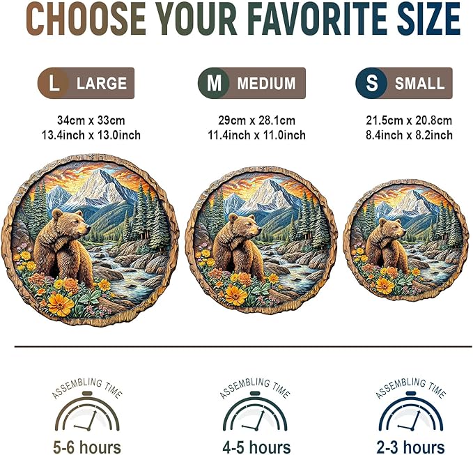 Wooden Puzzles for Adults, Majestic Bear Jigsaw Puzzles with Unique Animal Shape, Wood Challenging Puzzles Ideal for Adults, Christmas Birthday Gifts for Family Puzzle Game Lovers, 11.4"x11" - 200pcs