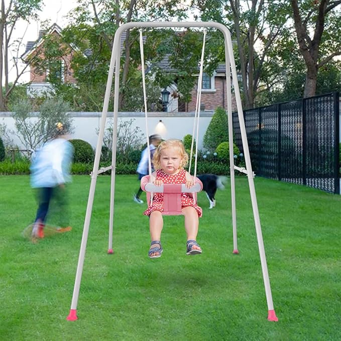 2 in 1 Baby Jumper with Swing - Indoor and Outdoor Use, Toddler Swing with Foldable Stand （Pink）