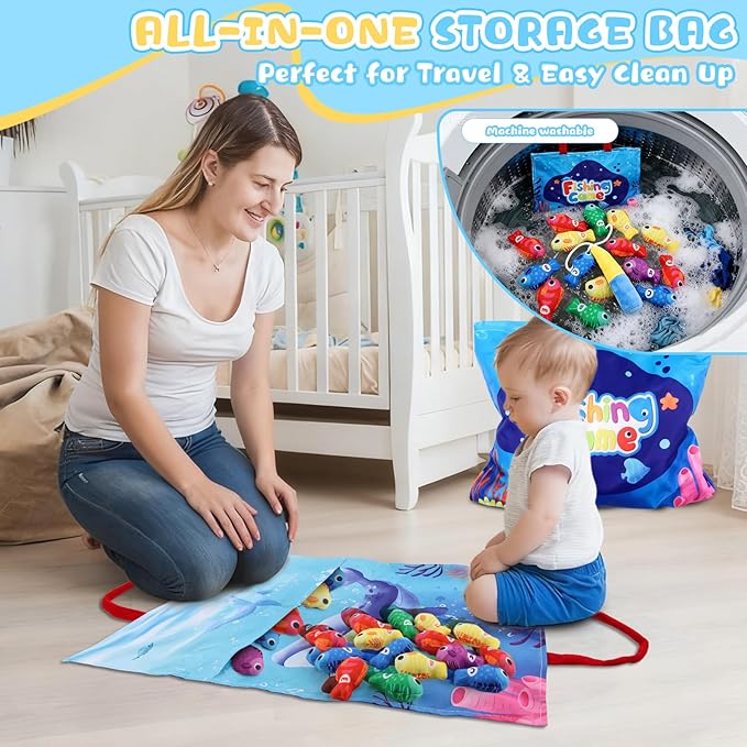 Toddler Montessori Toys for 1 2 Year Old Birthday Gifts for Boys Girls, Toddler Xmas Gift Fishing Game Toys 1-3 with Stacking Cups, Counting & Color Learning, 1st Present for One Year Old