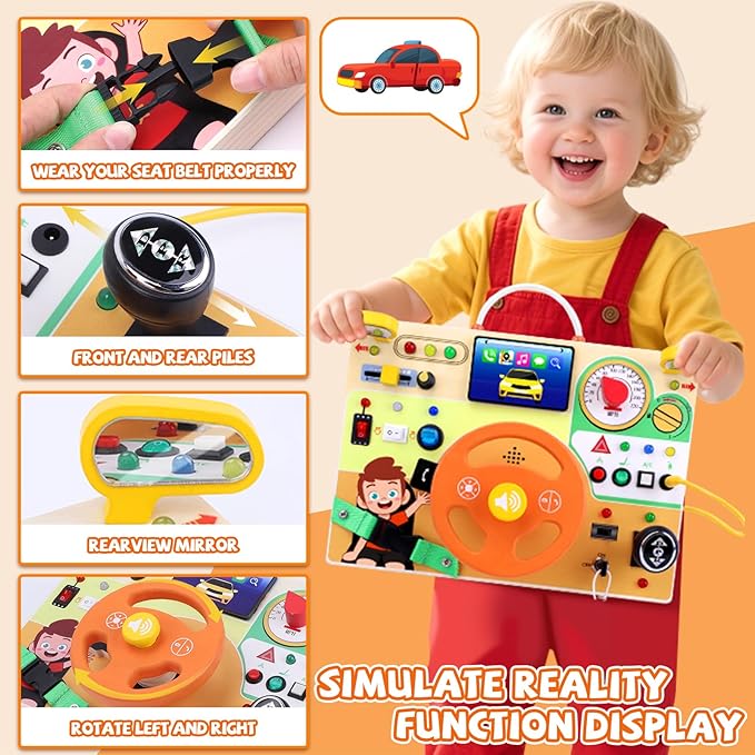 Hoarosall Busy Board,Montessori Toys for 1-3 Year Old Boys & Girls,Travel Activities for Toddlers,Sensory Toy for Kids with Autism,Perfect Christmas Birthday Gift Idea (Busy Board v6)